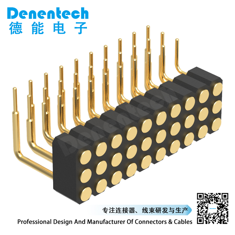 Denentech 2.54MM pogo pin H4.0MM triple row female right angle Pogo Pin Spring Loader Pogo Pin Header connector